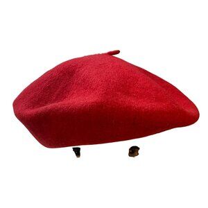 KATE LANDRY Girlcope 100% Wool Red Beret French Hat Cap Winter